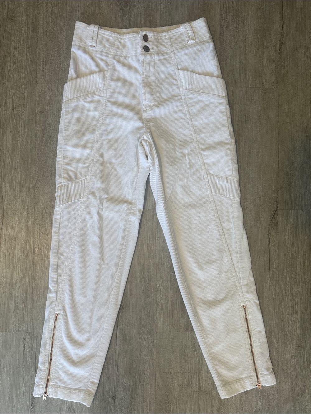 Anthropologie Pilcro Corduroy Utility Pants with Ankle Zips Cream Size 25